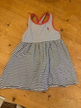 Ralph Lauren Navy & White Striped Toddler Top with Red Trim